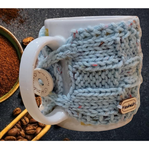 Set of 2 coffee cozy,reusable sleeve for coffee and tea cups, sweater wrap for mugs, Rose and aqua cozy coffee sweater for mugs
