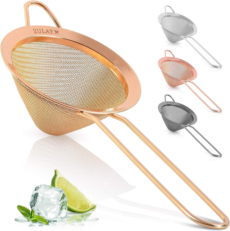 Zulay Stainless Steel Cocktail Strainer - Effective Cone Shaped Fine Mesh Strainer For Tea Herbs, Coffee & Drinks - Rust-Proof Tea Strainers For Loose Tea - Easy to Clean Drink Strainer (Silver)