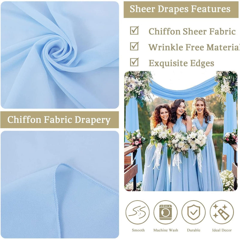 Wedding Arch Draping - Baby Blue Chiffon Fabric Panels 6 Yards - IndoorOutdoor Ceremony  Reception Backdrop