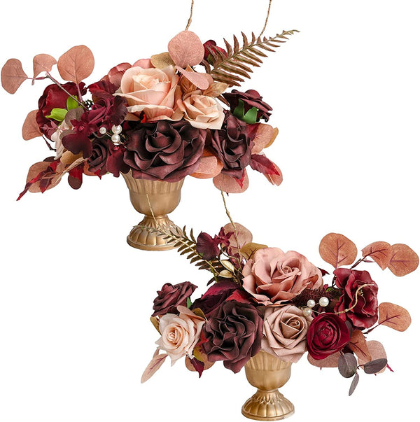 Wedding Centerpiece Set of 2 for CeremonyReception - BurgundyDusty Rose
