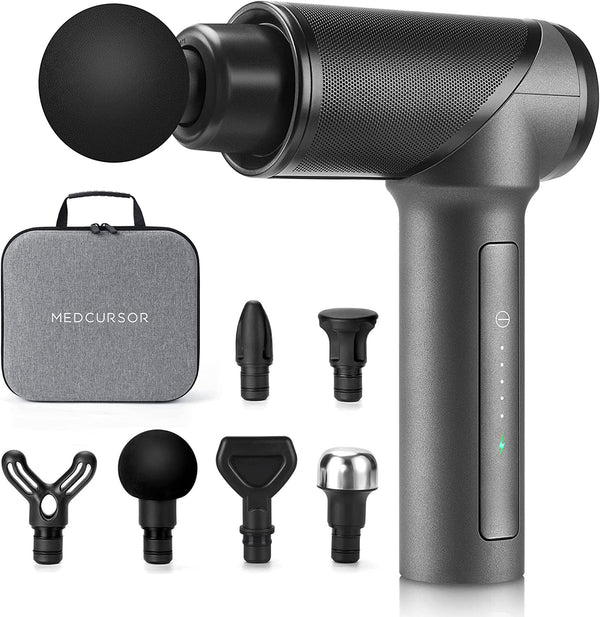 Medcursor Massage Gun, High Intensity Brushless Motor, Handheld Percussion Deep Tissue Massager with 6 Massage Heads for Sore Muscle and Stiffness, FSA and HSA Eligible (Gray)