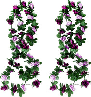 2Pcs 7.8FT Double Color Artificial Fake Rose Garland Vines Hanging Silk Flowers Purple Garland Flowers Decorations for Party Wedding (Purple)
