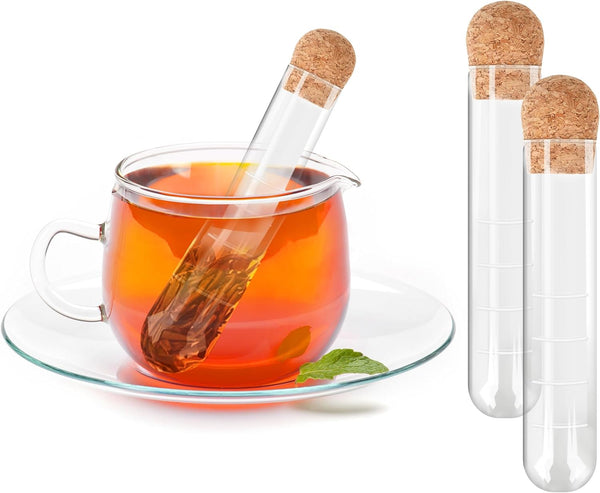 2 Pcs Tea Infusers for Loose Tea, Glass Strainers for Long Leaf Tea, Reusable Glass Diffuser with Cork, Large Loose Tea Steeper Filter for Cup