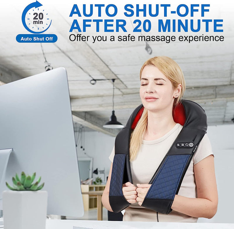 EAshuhe Neck and Shoulder Massager with Heat Shiatsu Back Massage Pillow with 3D Deep Tissue Kneading for Foot, Legs, Body Muscle - Use at Home, Office & Car