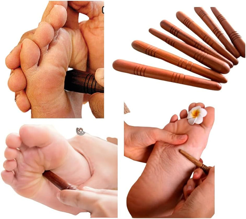 KanJA Reflexology Foot Hand Massage Wooden Stick Tools Wood Health Therapy Traditional Tool Thai Massage Body Foot Hand Face Neck Back Waist Pain Relief Travel Home,Brown,15 cm Length