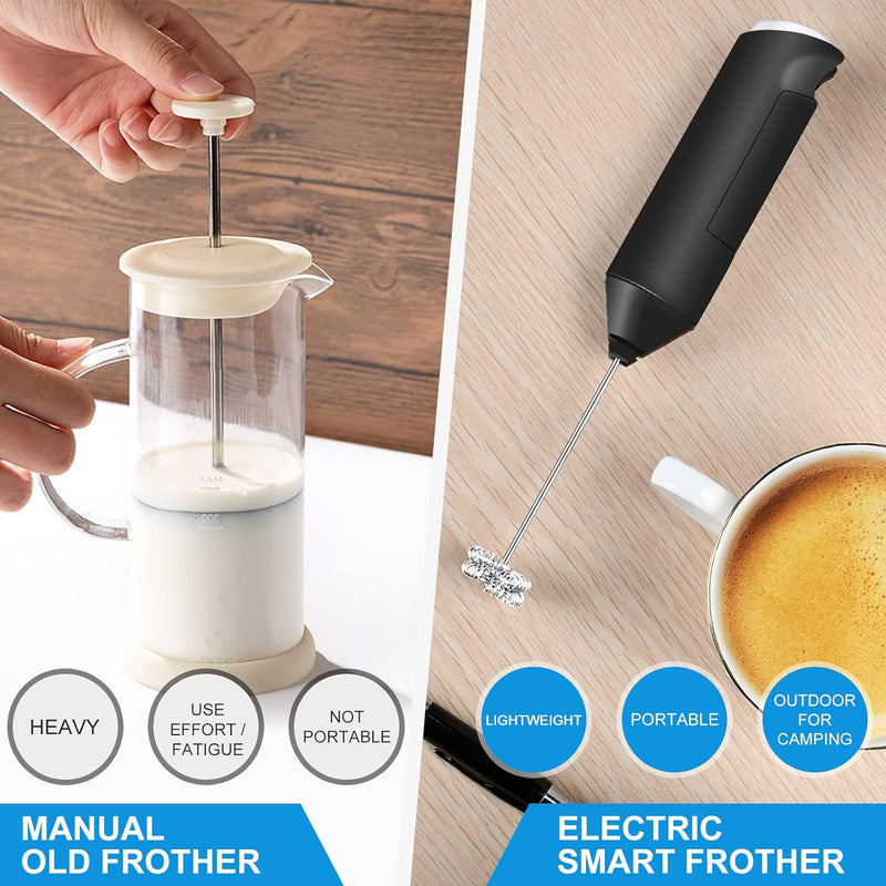 Double Whisk Milk Frother, Handheld Electric Blender stick, Drink Mixer with Food Grade Stainless Steel Stirrer, Battery Operated Foam Maker for Coffee, Cappuccino, Frappe, Matcha, Hot Chocolate Latte