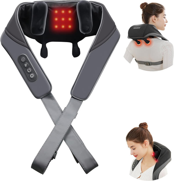 Shiatsu Neck Massager with Heat: Back and Shoulder Massage Device with Soothing Heat - Kneading Massager Machine for Pain Relief and Muscle Relaxation