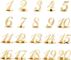 Acrylic Table Numbers 1-20 Decoration Gold Table Numbers Signs with Stand Base Table Number for Wedding&Party Double Side Mirrored