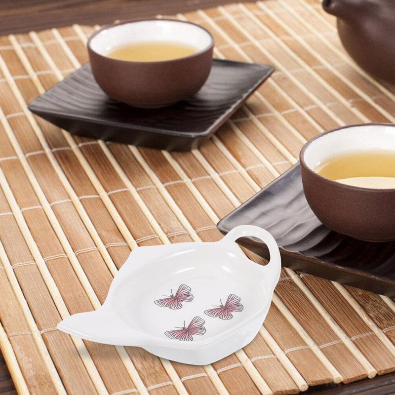ABOOFAN 2pcs Tea Bag Plate, Ceramic Tea Bag Holder Teapot Shaped Teabag Coaster Seasoning Dishes Salad Soy Dipping Bowls Spoon Rests Holder Snack Plate for Sauce Dessert
