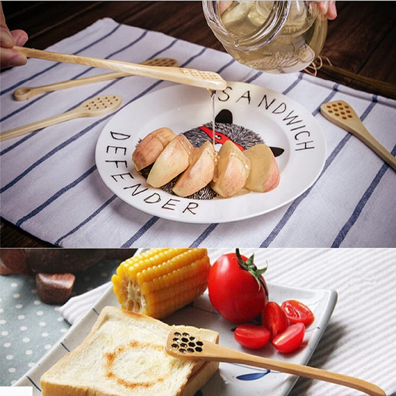 Newwe Honey Dippers (6 pcs set) Wooden Honey Stick in 3 inch, 4inch 7inch Party Supply Wood Honey Spoon For Honey Jar Mixing Stick