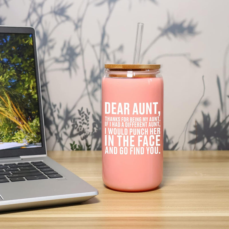 Mothers Day Gifts for Aunt, Aunt Gifts from Niece/Nephew, Aunt Birthday Gift, Best Aunt Ever Gifts, Funny Thanksgiving Christmas Gifts for Aunt, New Aunt, Aunties - 16 Oz Coffee Beer Can Glass Cups