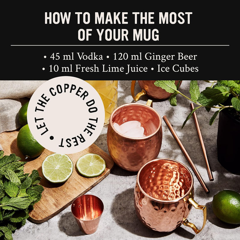 will's Moscow Mule Copper Mugs - Set of 4-100% Pure Solid Copper Mugs - 16 oz Premium Gift Set with 4 Cocktail Copper Straws, Shot Glass and Recipe Booklet