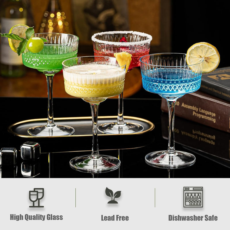 wookgreat Vintage Art Deco Coupe Glasses Set of 6, 10 oz Martini Glasses, Coupe Cocktail Glasses,Elegant Hand Blown Manhattan Goblet for Bar, Champagne, Martini, Cosmopolitan, Gimlet, Pisco Sour
