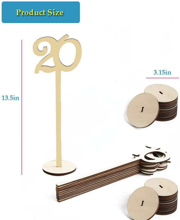 25Pcs Wooden Table Numbers, 1-25 Natural Color Wedding Reception Table Numbers with Sturdy Holder Base for Party Home Decoration Reception, Banquet, Dinner, Birthday Party, Buffet(13.5" Tall)