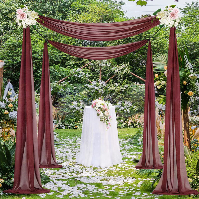 Burgundy Chiffon Wedding Arch Drapes 2 Panels - 6 Yards - Ceiling Swag Decoration