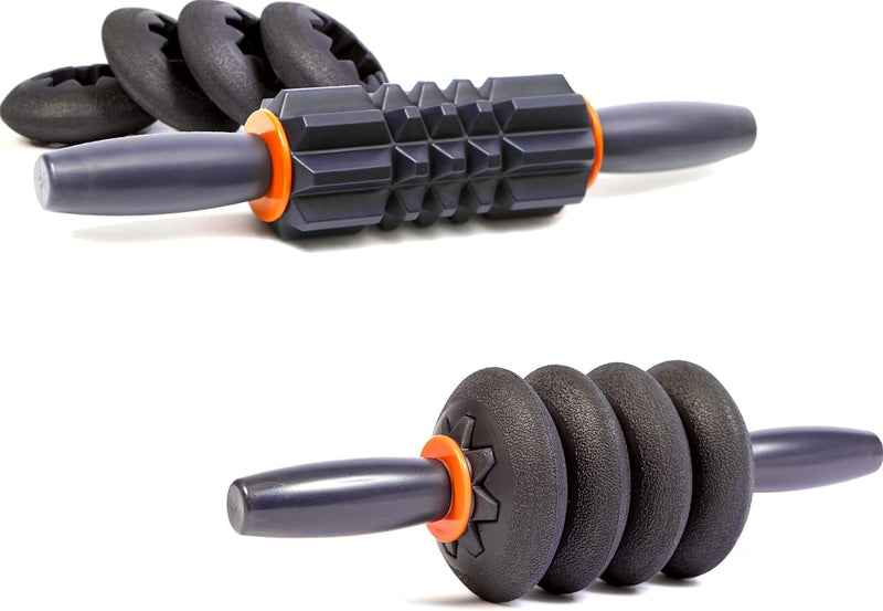 Brazyn Morph Massage Stick: Full-Body Muscle Roller with 4 Bonus Deep-Tissue Massage Rings; 13” Travel Size; Configure as Ab Roller, Foam Roller, Massager for Neck, Back, Hand, Foot, Leg, Calf, & Arm