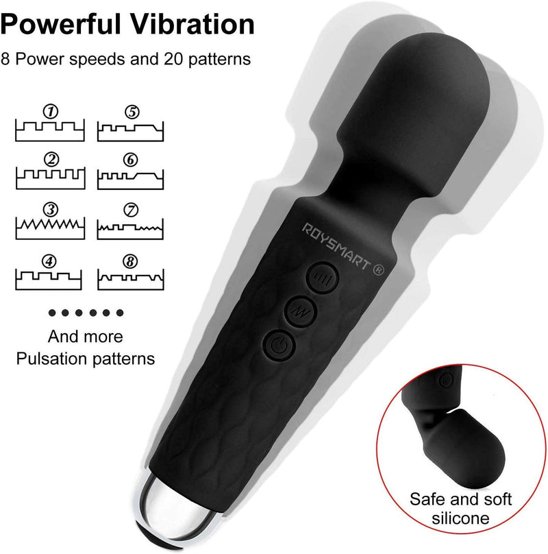 Roysmart Handheld Power Mini Massager, Personal Massager with 20 Vibration Modes, Cordless for Neck Shoulder Back Body Massage-Black