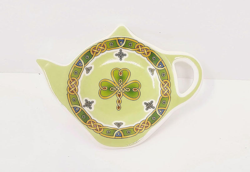 GaelSong Ceramic Irish Shamrock Tea Bag Holder Light Green Celtic Knot Design Tea Accessories Kitchenware Present Housewarming Gift