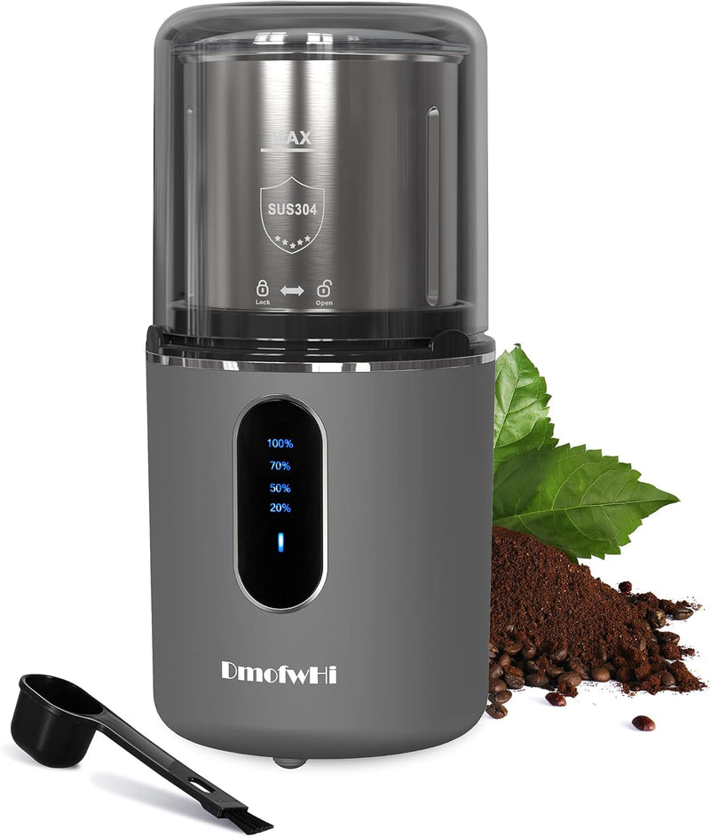 Cordless Coffee Grinder Electric, DmofwHi USB Rechargeable Coffee Bean Grinder with 304 Stainless Steel Blade and Removable Bowl-Black