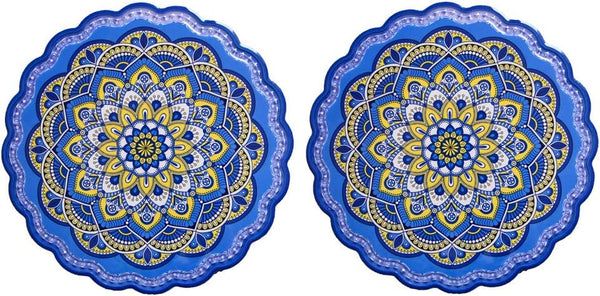 Arly Wipeable Hardboard Blue Trivets Mat for Heat Pot, Decor Cork Backed Insulation Pads with Mandala Style,Round 7.7 Inch Set of 2