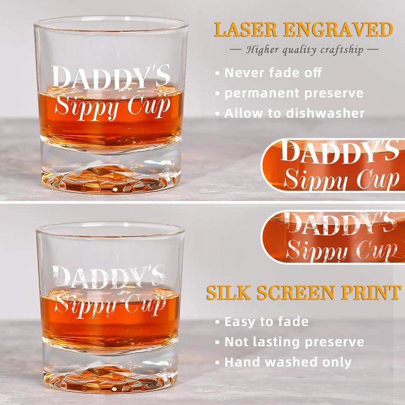 Gifts for Dad Men, Daddy's Sippy Cup Whiskey Glass, Funny Christmas Birthday Gag Dad Gifts Ideas from Daughter Son Kids, Christmas Stocking Stuffers, Bourbon Scotch Gifts for Expecting Father Husband