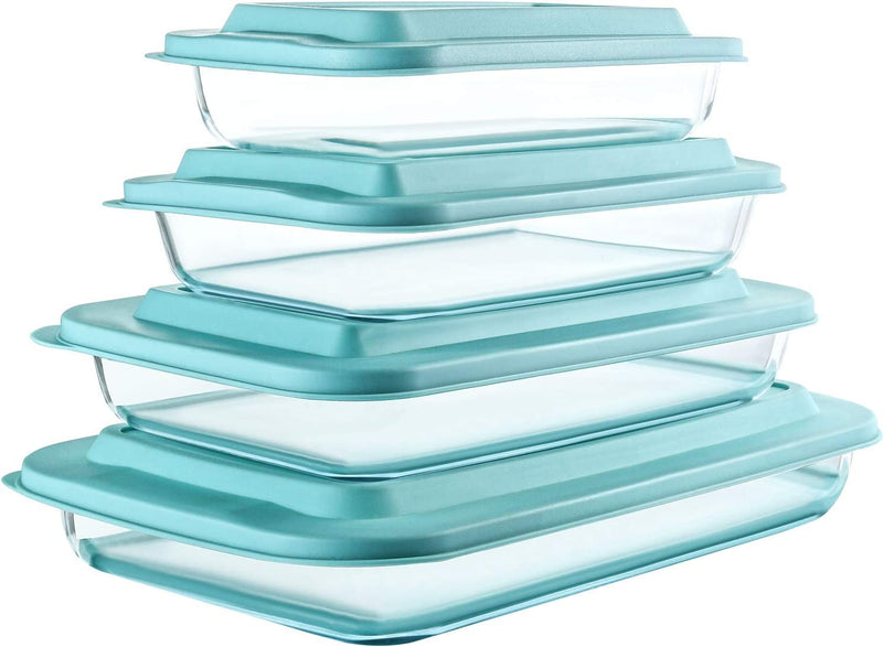 8-Piece Deep Glass Baking Dish Set with Plastic lids,Rectangular Glass Bakeware Set with Lids, Baking Pans for Lasagna, Leftovers, Cooking, Kitchen, Freezer-to-Oven and Dishwasher, Gray