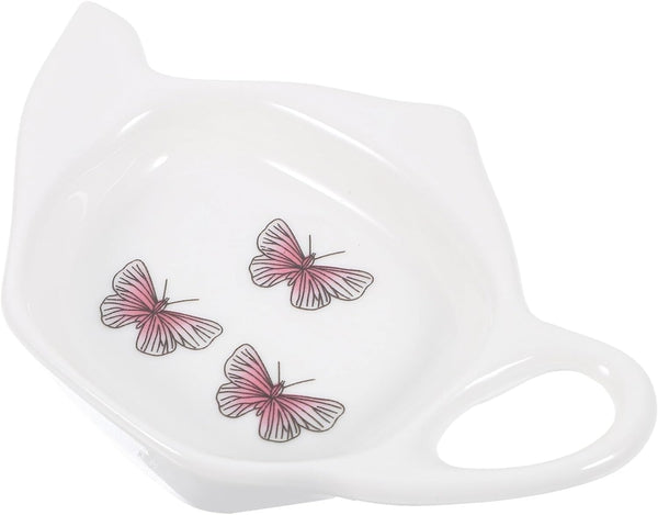 Kichvoe Teapot Shaped Tea Bag Holder Butterfly Pattern Ceramic Teabag Serving Dish Teapot Shaped Spoon Rest Teabag Coaster Seasoning Dish for Kitchen Sauce Dessert