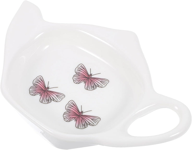 Kichvoe Teapot Shaped Tea Bag Holder Butterfly Pattern Ceramic Teabag Serving Dish Teapot Shaped Spoon Rest Teabag Coaster Seasoning Dish for Kitchen Sauce Dessert