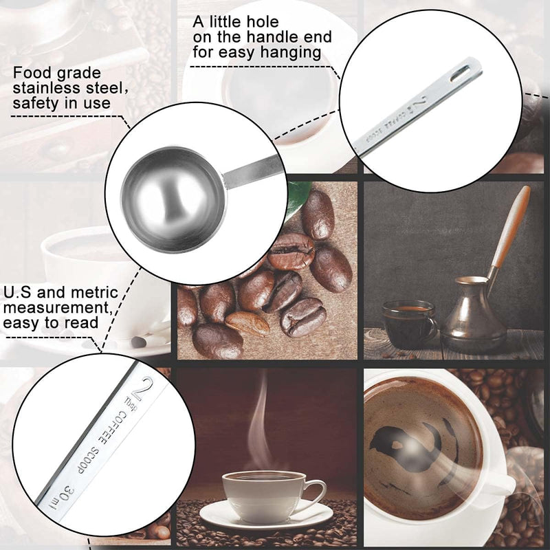 2 Pcs Coffee Scoop 18/8 Stainless Steel Measuring Coffee Spoon Set 1 Tablespoon (15ML) & 2 Tablespoon (30ML) Long Handle Spoons Metal Tablespoon for Coffee Tea Milk Powder Coffee Beans Sugar Flour