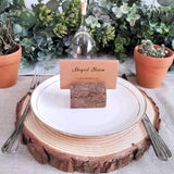 Supla 20 Pcs Rustic Wood Place Card Holders Wooden Table Numbers Holder Stand Wooden Bark Memo Holder Card Photo Picture Note Clip Holders and Kraft Place Cards Bulk Wedding Party Table Number Sign