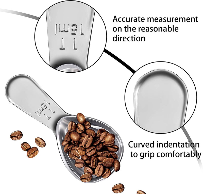 2 Pack Coffee Scoop, Stainless Steel Coffee Spoons Tablespoon Measuring Spoons for Tea, Sugar, Ground Coffee, Whole Bean(Silver, 30 ml)