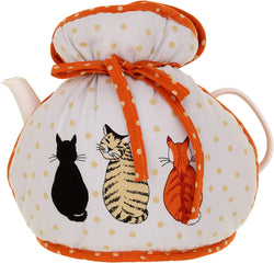 Ulster Weavers Tea Cosy Muff - Vibrant Kitchen Accessory, 100% Cotton, Warming & Insulating, Machine Washable - Perfect for a Traditional English High Tea Experience, Cats in Waiting, Orange