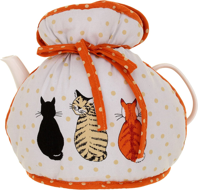 Ulster Weavers Tea Cosy Muff - Vibrant Kitchen Accessory, 100% Cotton, Warming & Insulating, Machine Washable - Perfect for a Traditional English High Tea Experience, Cats in Waiting, Orange