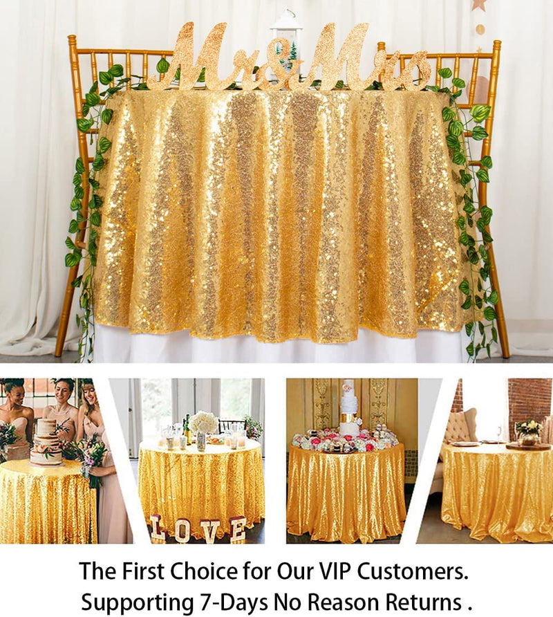 Gold Sequin Round Tablecloth - Sparkly Party Table Cover for Birthday Christmas Banquet Decoration