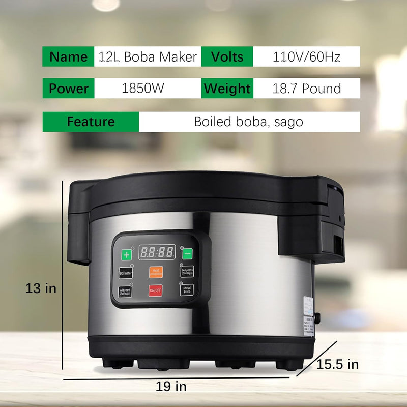 Wixkix 12L Boba Maker Boba Cooker, Electric Tapioca Pearl Cooker, Commercial Milk Tea Equipment, Stainless Steel Automatic Bubble Pearl Tea Multi House Use Bubble Tea Pearl Machine for Milk Tea Stores