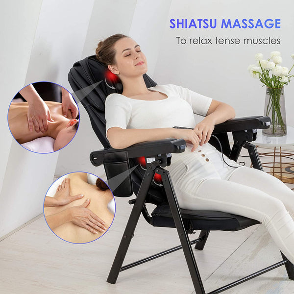 COMFIER Folding Massage Chair Portable, Shiatsu Neck Back Massager with Heat, Foldable Chair Massager for Full Body, Adjustable Backrest Height,Office Home Use, Gifts for Men Women,Black