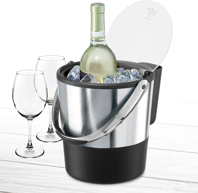 Oggi Insulated Ice Bucket, 4 Quart / 3.8 L, Stainless Steel, Black