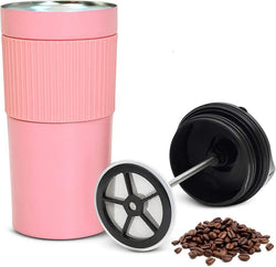 Pink Portable coffee maker, french press, Insulated Mug with double Wall Stainless Steel, 16oz,. French Press Tumbler, French press Mug, Portable coffee mug, Coffee maker, Travel press