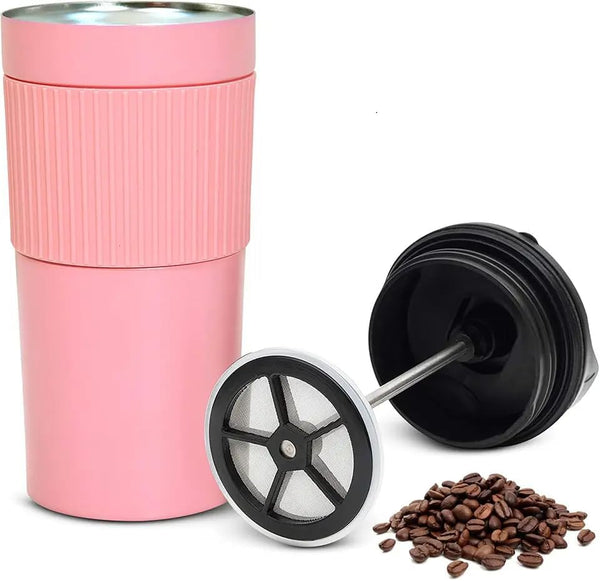 Pink Portable coffee maker, french press, Insulated Mug with double Wall Stainless Steel, 16oz,. French Press Tumbler, French press Mug, Portable coffee mug, Coffee maker, Travel press