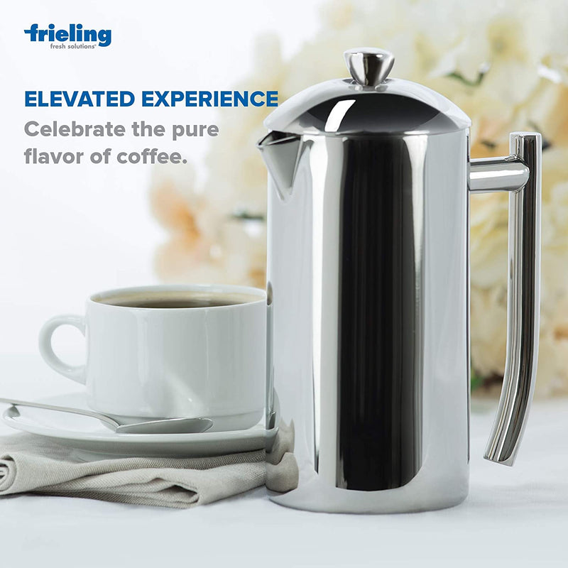 Frieling Double-Walled Stainless-Steel French Press Coffee Maker, Polished, 36 Ounces