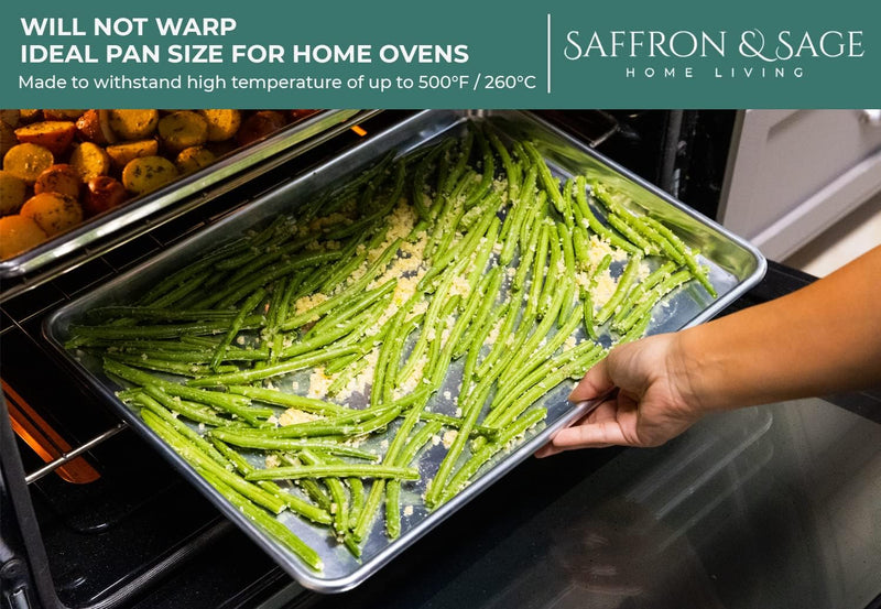 Commercial Quality Cookie Sheet Pan - 2 Pack Aluminum Half Sheet Baking Pan by Saffron & Sage Home Living - This 13x18 Baking Sheet Set is Rust & Warp Resistant, Heavy Duty, of Thick Gauge