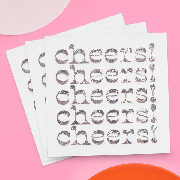xo, Fetti Iridescent Cheers Napkins - 3-ply, 50 pcs | Bachelorette Party Decorations, Disco Birthday Party Decor, Baby Shower Supplies, Bridal Tableware