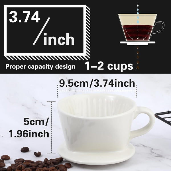 Prasacco Pour Over Coffee Maker, Reusable Pour Over Coffee Dripper, Coffee Filter Cone Drip Holder Slow Brewer Porcelain Slow Brewing Accessories for Home, Cafe, Restaurants, Travel, Camping, Office