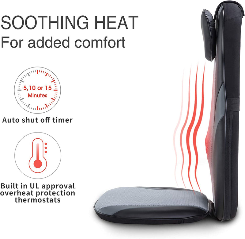 Snailax Shiatsu Back Massager with Heat - Gel Massage Nodes, Deep Kneading Massage Chair Pad Seat Massager Massage Cushion for Home Office Chair use