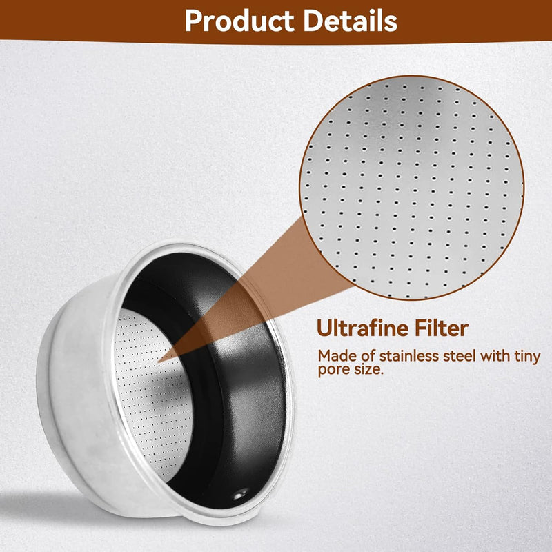 51mm 2 Cups Portafilter Filter Basket, Stainless Steel Pressurized Mesh Coffee Filters Bottomless Portafilter Coffee Machines Accessories