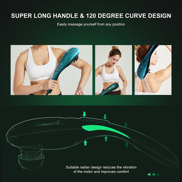 MEGAWISE Classic Handheld Back Massager with Powerful Motor and 5 Different Nodes, Deep Tissue Massager, Relax Shoulders, Neck, Back, Muscle, Arms, Legs (Dark Green)