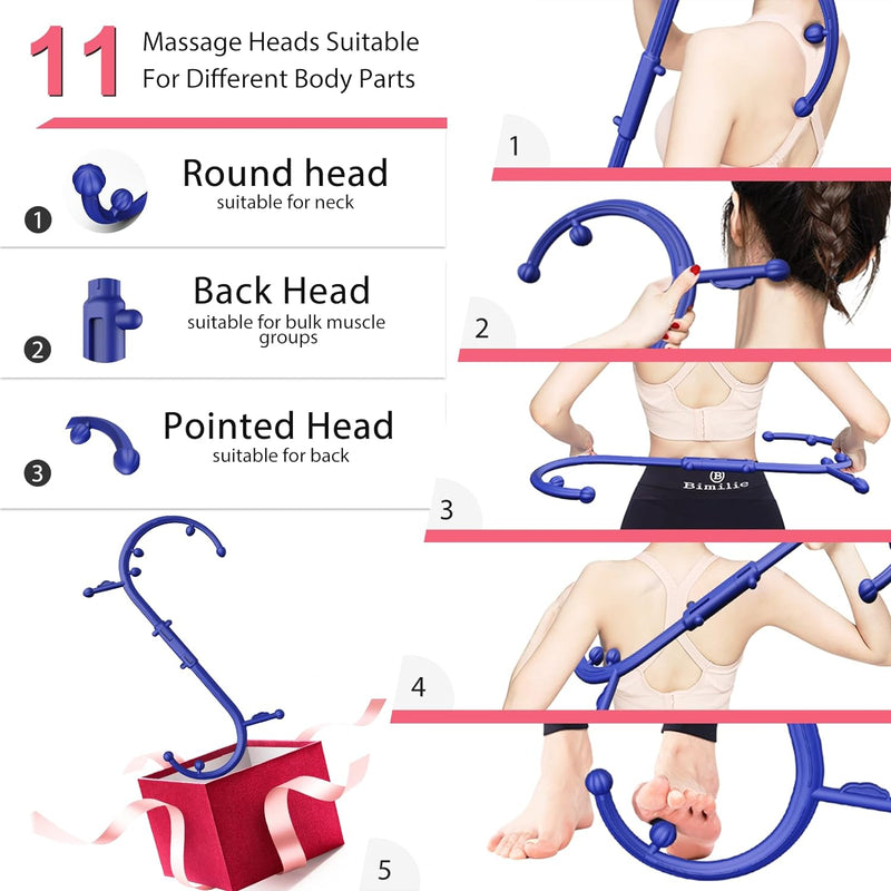 Back and Neck Massager - Massage Trigger Point Cane,Self Massage Tool, Birthday Gifts for Women Men Her Him Mom,Valentines Day Gifts for Her Him Boyfriend(Blue)