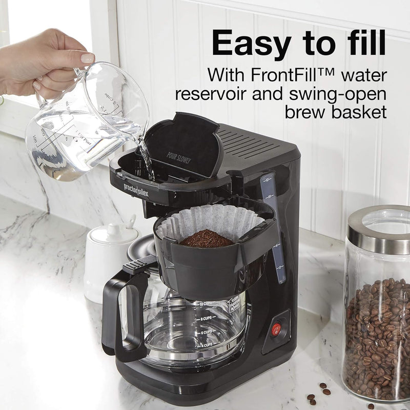 Proctor Silex FrontFill Drip Coffee Maker, Digital & Programmable, 12 Cup Glass Carafe, Black and Silver (43685PS)