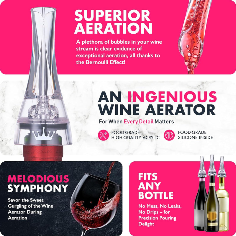 VINABON Wine Aerator Pourer Spout - Professional Quality Wine Aerator Attaches to Wine Bottle for Improved Flavor, Enhanced Bouquet, Rich Finish and Bubbles, No-Drip, Spill. Includes WineGuide Ebook