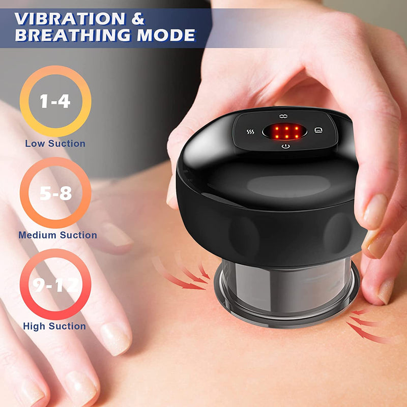 Augot Electric Cupping Set, Smart Red Light Electric Cupping Therapy Machine with 12 Massage and 12 Heating Modes Cupping Machine Back and Neck Electric Scraping Electric Cupping Massager（Black）